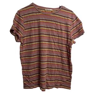 MARINE LAYER Striped Knit T Shirt Women Size L Pink Orange Yellow Casual Top